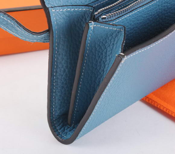 High Quality Hermes Kelly Bi-Fold Wallet A708 Blue Fake - Click Image to Close